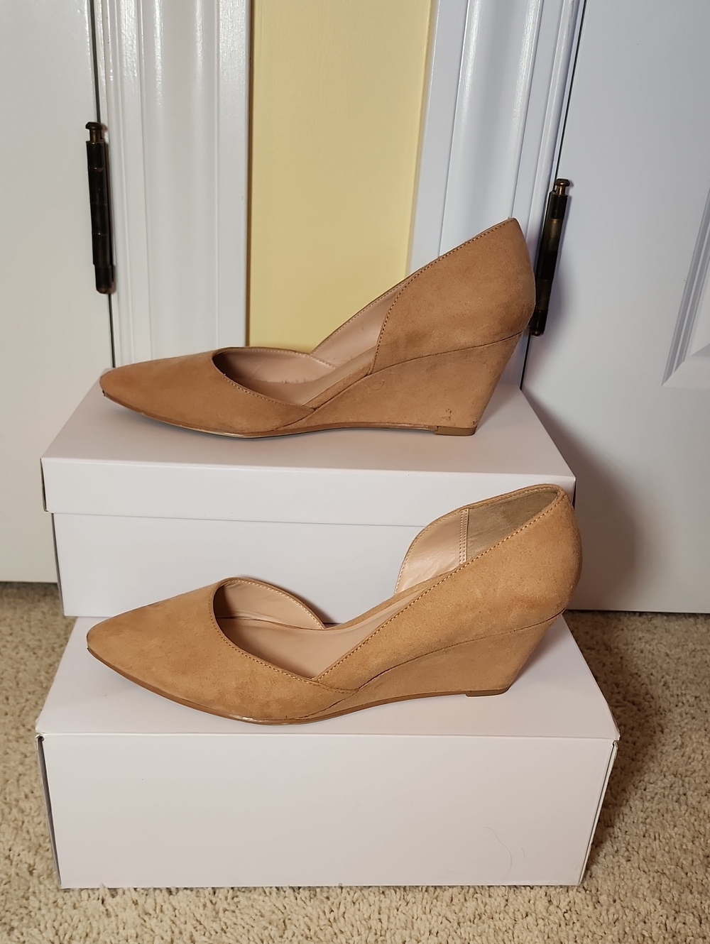 Kelly & Katie Tan Suede Pointed-Toe Wedge Pumps